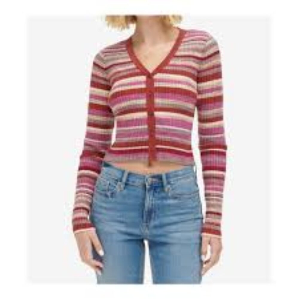 Women's Spacedye Stripe V-Neck Cardigan Size XS